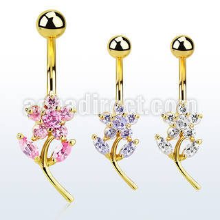 mdgz323 gold steel belly banana w a lower flower shape w cz