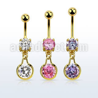 mdgz417 gold cz belly banana w round dangling w cz center