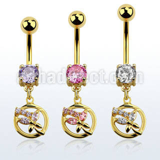 mdgz520 gold anodized belly banana w a dangling butterfly