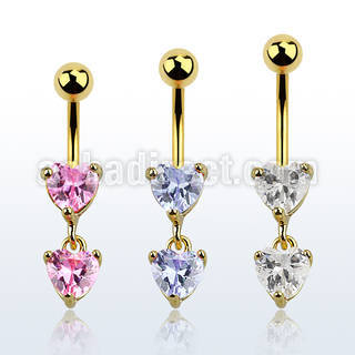 mdgz528 gold anodized belly banana w a heart shaped cz stone