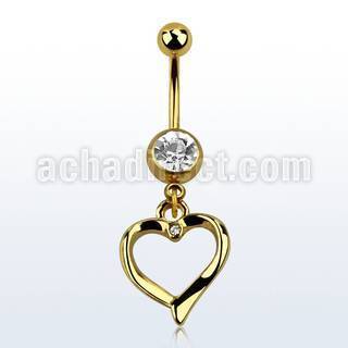 mdk666 pvd 316l steel belly banana w dangling heart w crystal