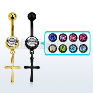 mdk757 anodized steel belly banana w prong set cz plain cross