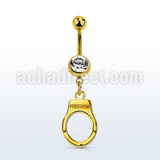 mdk765 gold steel belly banana w dangling handcuff