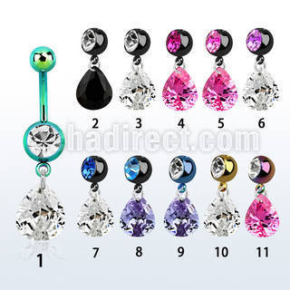 mdkz409 pvd 316l steel belly banana w dangling 11 x 9mm pear cz