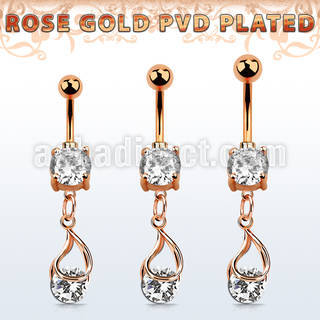 mdrz416 rose gold cz belly banana w dangling snap fit cz