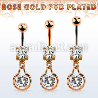mdrz417 rose gold cz belly banana w round dangling w cz