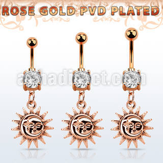 mdrz726c rose gold cz belly banana w dangling plain sun 