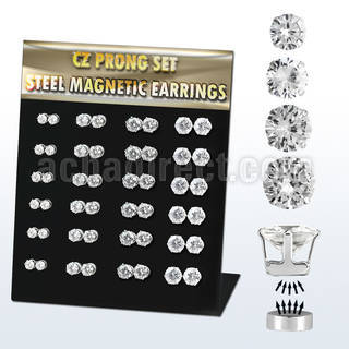 mg111 board w 24 prs. of magnetic ear studs w round clear cz