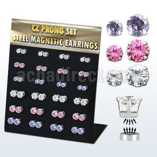 mg112 board w 24 prs. of magnetic ear studs w round color cz