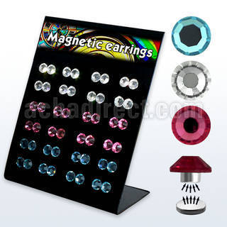 mg84 board of 6mm round crystal magnetic earrings in colors