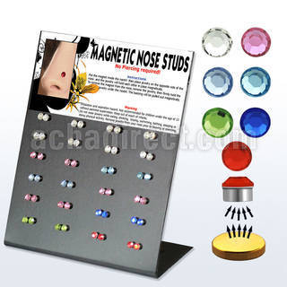 mg90 board of magnetic crystal nose studs w magnet backing