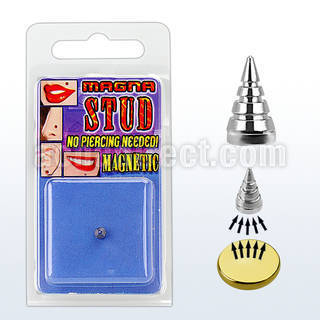 mgcn4b piercing magnetico cono perforado acero quirurgico brillo espejo 4mm base magnetica color dorado 8mm 1 pieza distribuidor