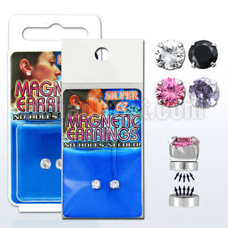 mgcz3m pair of silver magnetic earring studs with 3mm color cz