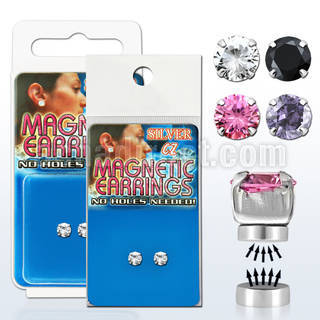 mgcz5m pair of silver magnetic earring studs with 5mm color cz