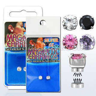 mgcz6m pair of silver magnetic earring studs with 6mm color cz