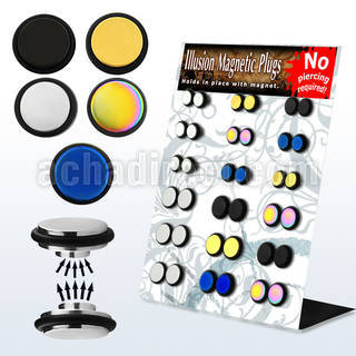 mgmpr3b display of steel anodized steel magnetic fake plugs