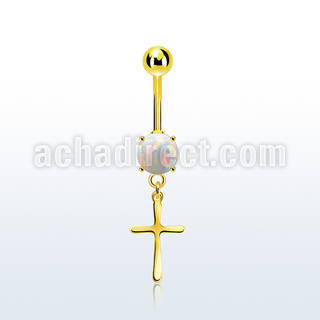 mgocrs gold steel belly banana w opal  plain simple cross