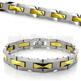 mgub5 polished tungsten h link bracelet with gold hinges