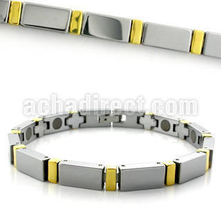 mgub8 matte tungsten bracelet with gold accented hinge links