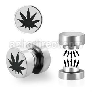 mip6 316l steel magnetic fake plug with marijuana logo