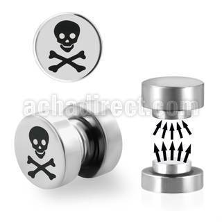 mip7 plug falso magnetico acero quirurgico logo calavera huesos cruzados 8mm vendido por pieza distribuidor