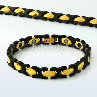 mkgub2 black tungsten h link bracelet w oval gold hinge links
