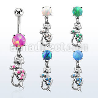 moop475 steel belly banana w 7mm opal dangling lady cat