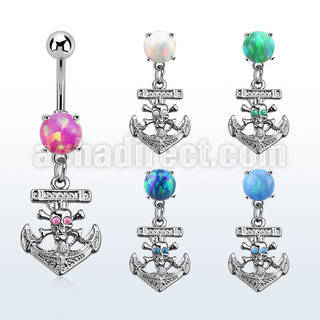 moop691 steel belly banana w 7mm opal dangling anchor skull