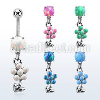moopfl15 steel belly banana w 7mm opal dangling flower 5 petals