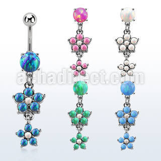 moopfl17 steel belly banana w 7mm opal dangling double flower