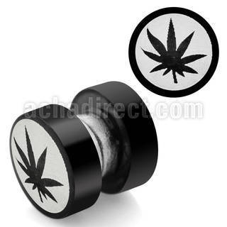mpls1 black 316l steel magnetic fake plug with marijuana logo