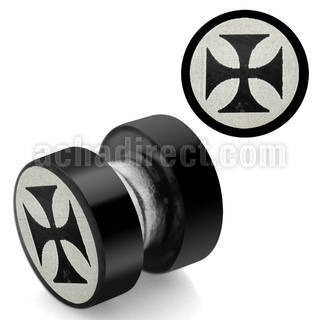 mpls3 black 316l steel magnetic fake plug w cross logo