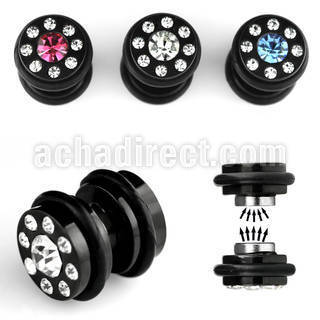 mpxkcg plug falso magnetico acero quirurgico anodizado negro cristal anillos goma 10mm vendido por pieza venta