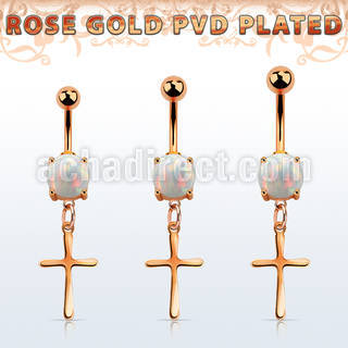 mrocrs rose gold steel belly banana w opal plain cross