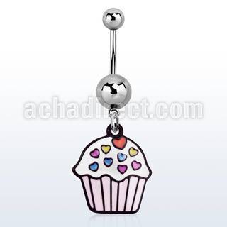 msd456 316l steel belly banana w dangling painted cupcake