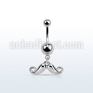 msd519 316l steel belly banana w dangling happy mustache