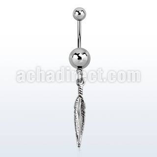 msd583 316l steel belly banana w a dangling small feather
