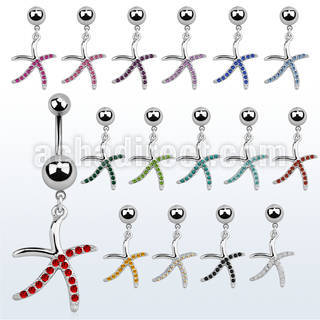 msd643 316l steel belly banana w plain ball crystal star fish
