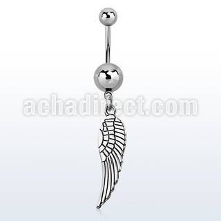 msd653 316l steel belly banana w a dangling plain bird wing