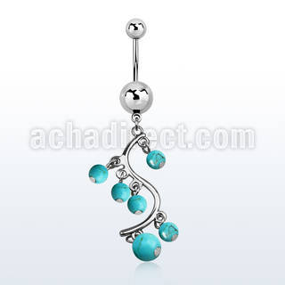 msd695 316l plain steel belly banana w vine turquoise balls