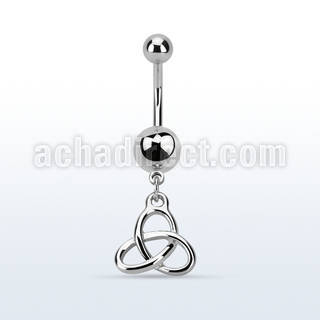 msd736 316l steel belly banana w a dangling celtic trinity knot