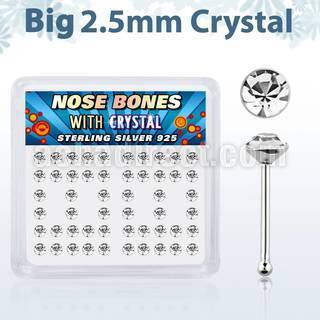 nb19cx caja display piercing nariz hueso plata esterlina 925 0 6mm cristal claro 2 5mm mayorista