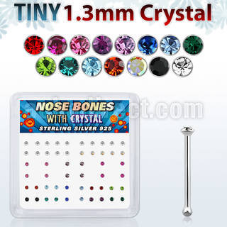 nb6mx box w silver nose bones 1.25mm crystal tops