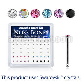 nb9mxsw 925 silver nose bones assorted swarovski crystal