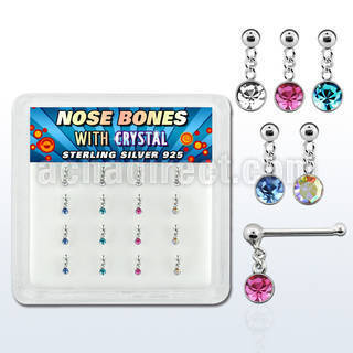 nbdm16 silver nose bones w ball dangling color crystal
