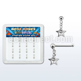 nbds16c caja display 16 piercing nariz hueso plata esterlina 0 6mm estrella cristal claro redondo distribuidor mayorista