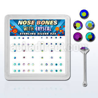 nbmabm box of silver nose bones w ab crystals size 1 4 1 5 2mm