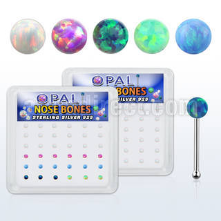 nbo2h 925 silver nose bone w 2mm ball shape synthetic opal top