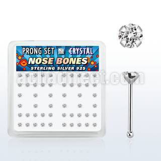 nbp14cx box w silver nose bones w 2mm clear round crystal tops