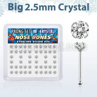 nbp19cx box of silver nose bones w 2 5mm clear prong set crystal
